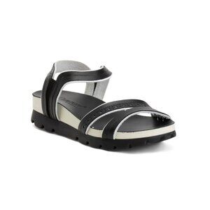CAMPORT Black/white Made In Portugal Leather Comfort Footbed Sandals